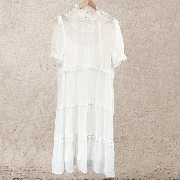 Double D Ranch White Tiered Puff Sleeve Sundress - Picture 1 of 4